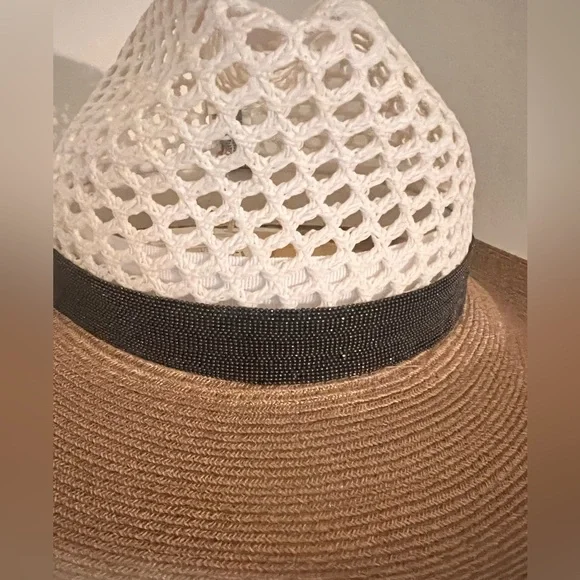 NWT Brunello Cucinelli Italy Size S Bead Monili Silver Hat white beige - Picture 4 of 11